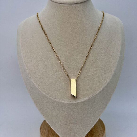 unknown Jewelry - Gold Tone Asymmetric Vertical Bar Pendant Necklace Chain Costume Jewelry